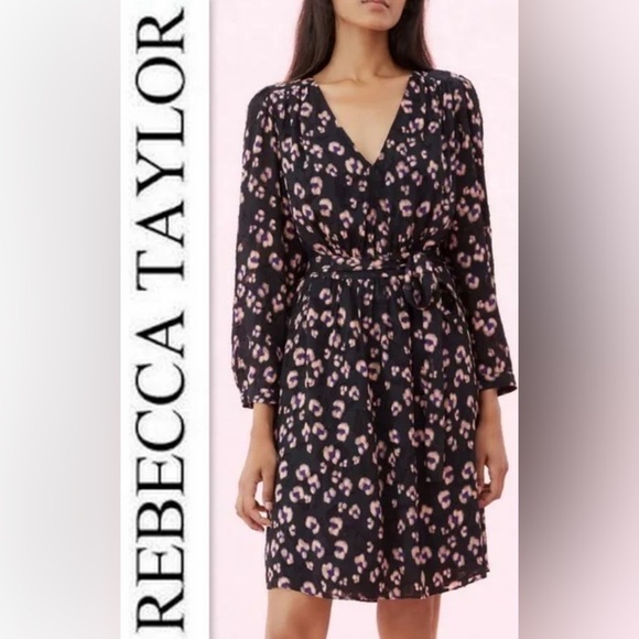 REBECCA TAYLOR Belted Silk Blend Floral Jacquard Dress- Copper Combo/ Size 6 - Picture 1 of 8